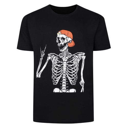 Bigdude T-Shirt mit Totenkopf-Print, Schwarz