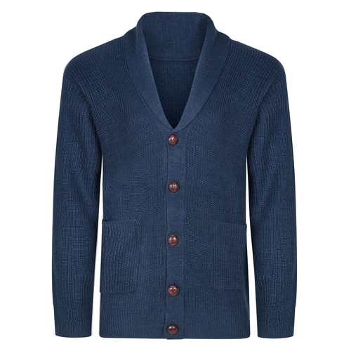 Bigdude Strickjacke mit Schalkragen, Marineblau meliert