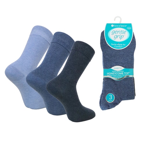 Big Foot Diabetikersocken mit sanftem Griff, 3er-Pack, Marineblau/Blau