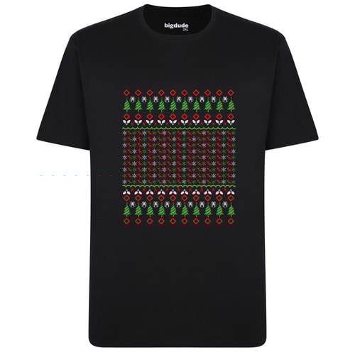 Bigdude T-Shirt mit Weihnachtsmuster, Schwarz, Größe L