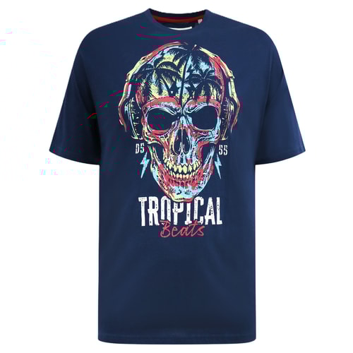 D555 Linton T-Shirt mit tropischem Totenkopf-Print, Marineblau