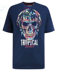 D555 Linton T-Shirt mit tropischem Totenkopf-Print, Marineblau