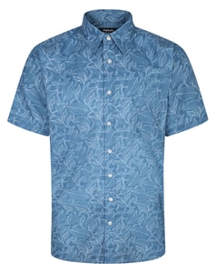 Bigdude Kurzarmhemd mit Blattmuster, Blau Tall Fit