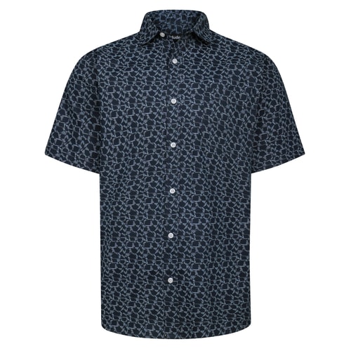 Bigdude Dash Kurzarmhemd aus Popeline mit geometrischem Muster, Marineblau, Größe L