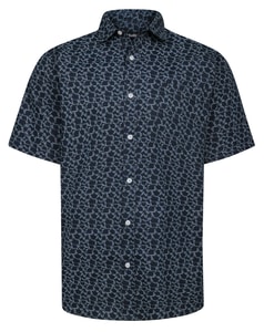 Bigdude Dash Kurzarmhemd aus Popeline mit geometrischem Muster, Marineblau, Größe L