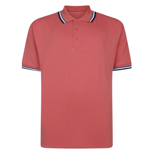 Bigdude – Poloshirt mit kontrastierender Spitze in verblasstem Rot