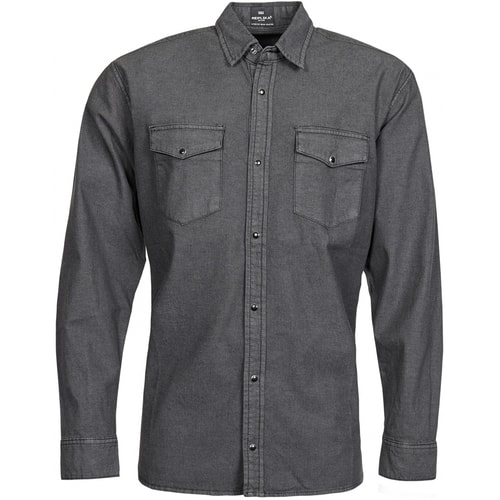 Replika Used Wash Jeanshemd Schwarz