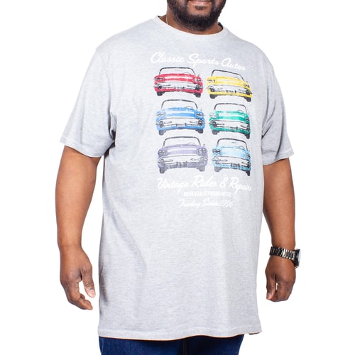 D555 Vintage Auto Print T-Shirt Grau