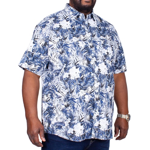 KAM Kurzarmhemd Blumen-Print Marineblau 
