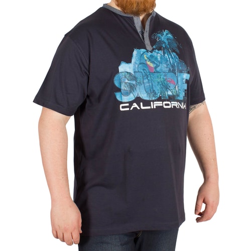 Cotton Valley Grandad Collar Surf T-Shirt Navy