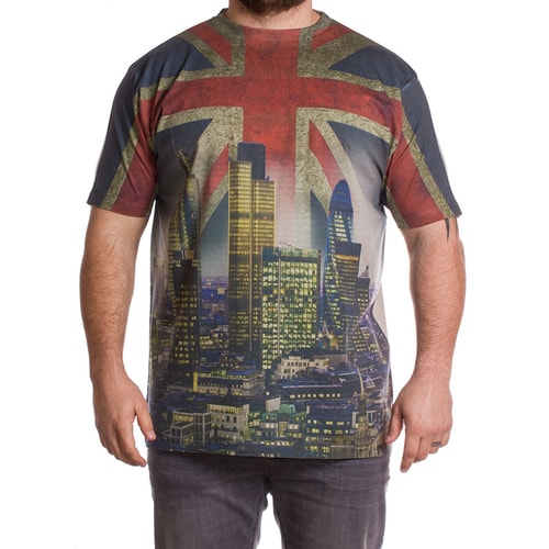 KAM Union Jack and London Skyline Print T-shirt