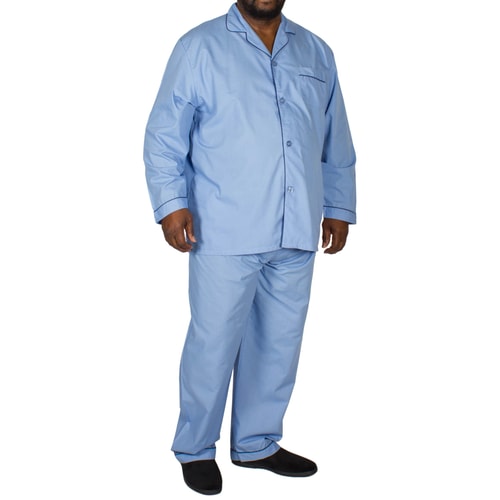 Langarmschlafanzug mit Hose Mittelblau