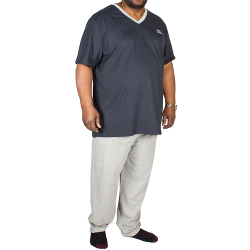 D555 Pyjama Concorde mit V-Ausschnitt Dunkelblau / Grau