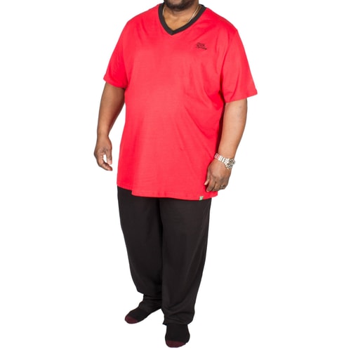 D555 Pyjama Concorde mit V-Ausschnitt Rot / Schwarz