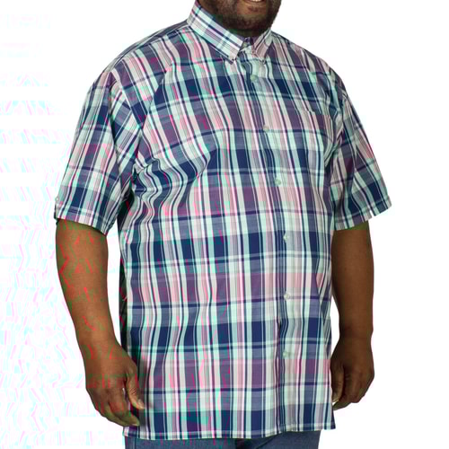 Espionage kariertes Kurzarmhemd Dunkelblau/Mintgrün/Pink