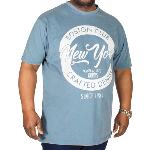 KAM T-Shirt mit Boston New York Print Denim Blau 