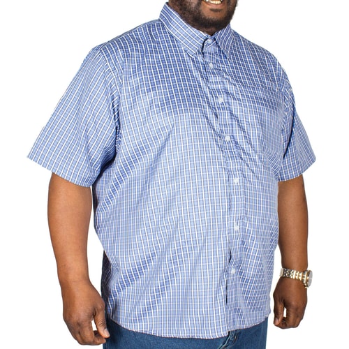 Pierre Roche Kurzarm Karohemd Mittelblau