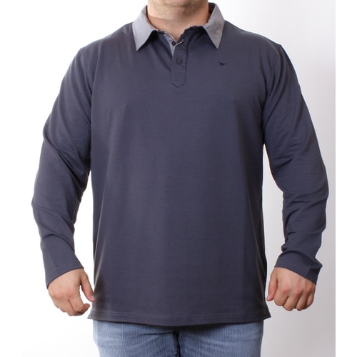 Oakman Navy Oxford Collar Polo Shirt