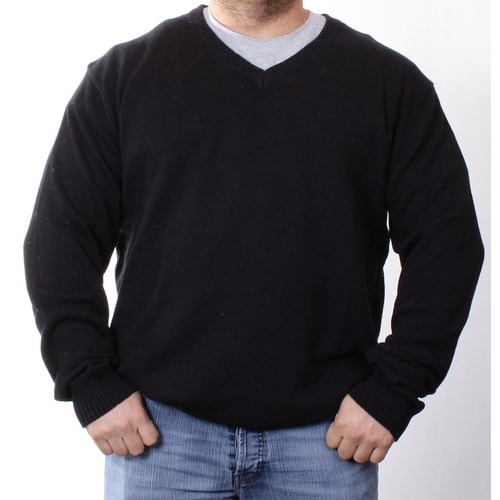 KAM Black V-Neck Knitted Jumper