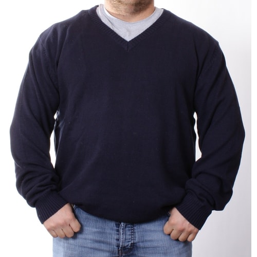 KAM Navy V-Neck Knitted Jumper