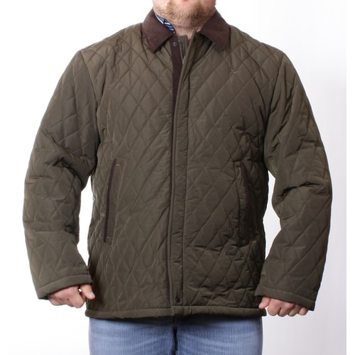 Oakman Khaki Quilted Diamond Zipped Coat