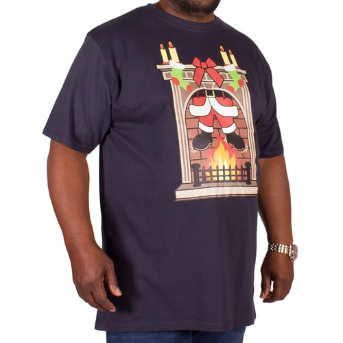 D555 Santa Chimney Christmas T-Shirt Navy