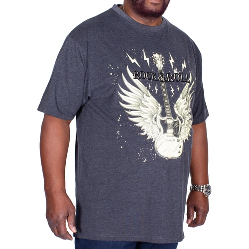 KAM Rock'n'Roll Gitarren Print T-Shirt Grau 