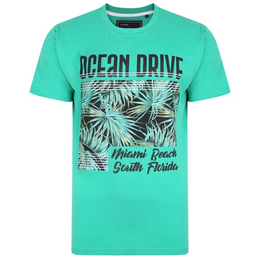 KAM Ocean Drive Print T-Shirt Smaragdgrün 