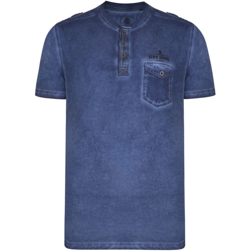 KAM Acid Wash T-Shirt mit Knopfleiste Indigoblau 
