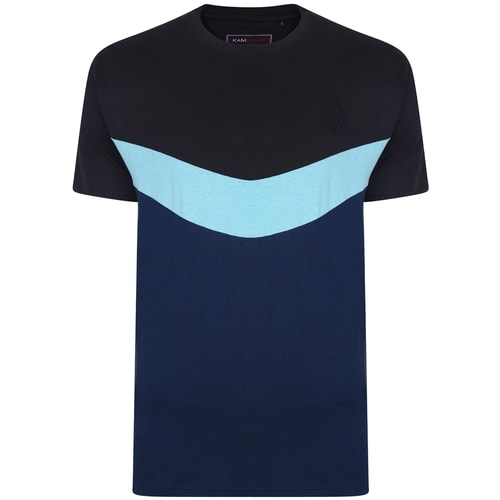 KAM Kontrast Panel T-Shirt Blau