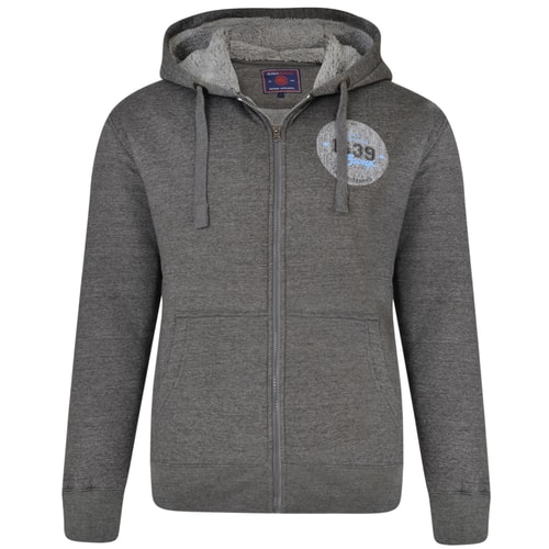 KAM Sherpa Bronx Print Kapuzenpullover mit Reißverschluss Grau