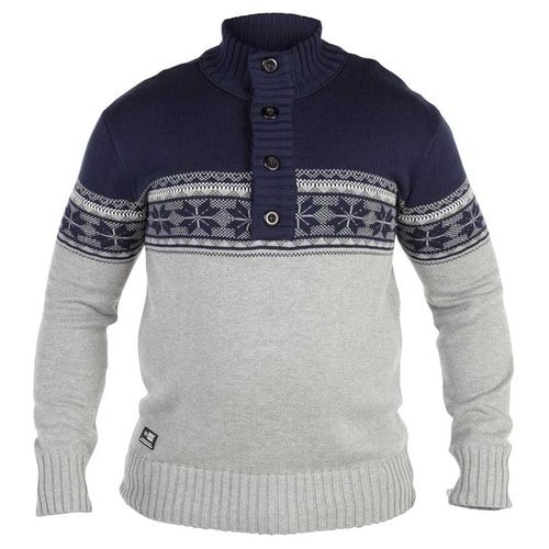 D555 Jacquard Buttoned Placket Sweater