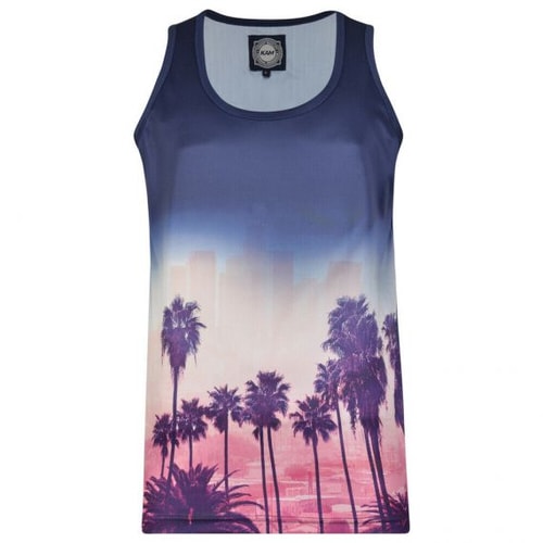 KAM Tanktop mit Palmen Print Marineblau
