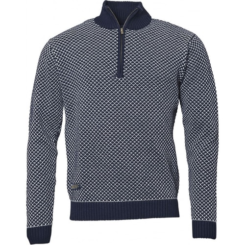 Replika Strickpullover mit RV-Kragen Blau Tall Fit