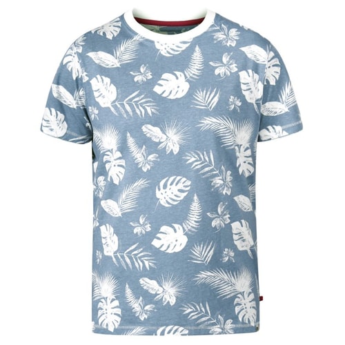 D555 Rudd Hawaiian Blätter Print T-Shirt Himmelblau