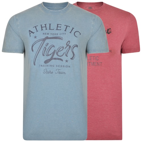 KAM Chicago New York Print T-Shirt 2er-Pack Blau/Weinrot 