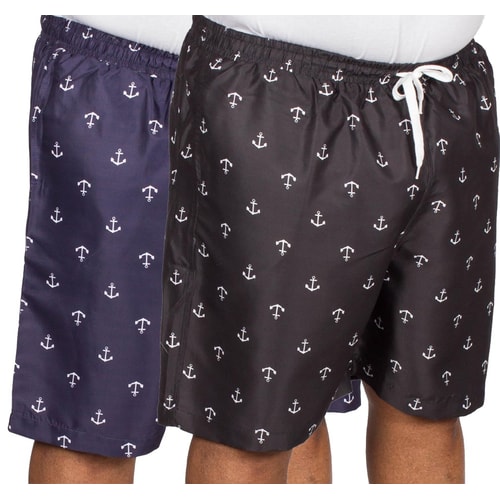 Bigdude Anker Print Badeshorts Doppelpack Schwarz/Blau 