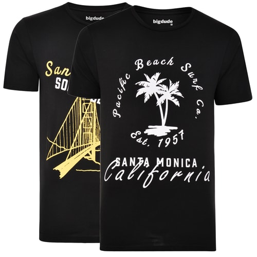 Bigdude USA Print T-Shirt 2er-Pack Schwarz